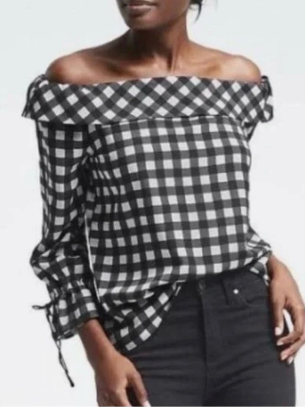NWT Banana Republic Black and White Gingham Off-Shoulder Blouse